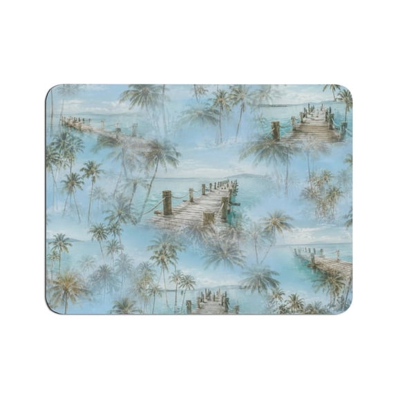 Creowell Tropical Pier Palm Ocean Pattern (1) Mouse Pad, Square Smooth Surface Desk Mat, Stitched Edge for Office, Laptop, Computer, Home,