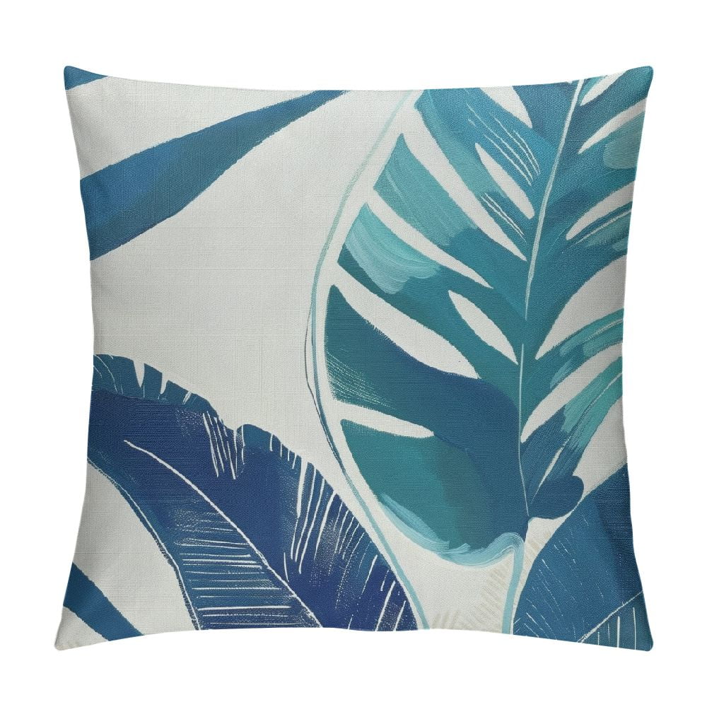 Creowell Tropical Pillow Covers Navy Blue Aqua Teal Cyan Palm