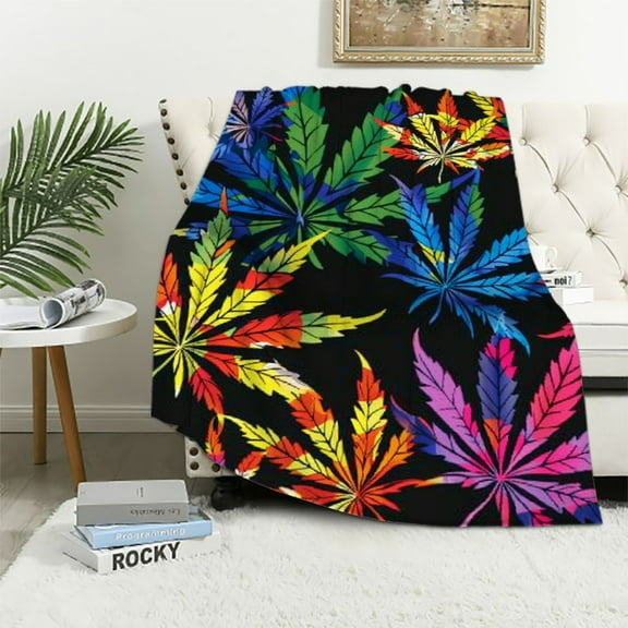 Creowell Tropical Pot Leaf Blanket Colorful Leave Foliage Plant Throw Blankets Gifts for Kids Adults Lightweight Soft Cozy for Sofa Couch Bed Room Travel Birthday Decor 40x50in