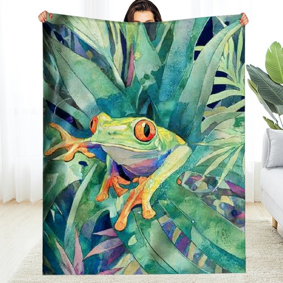Creowell Tropical Rainforest Frog Throw Blanket - Ultra Soft, Cozy Plush - Lightweight, Warm, and Fuzzy, Perfect for Couch, Office, or Travel - Decorative Jungle Home Accessory   50*60in