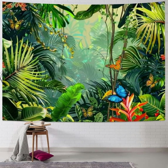 Creowell Tropical Rainforest Landscape Tapestry, Jungle Tiger Plant Natural Scenery Tapestry Wall Hanging, Bed Cover Mural Home Decor 40x30inch