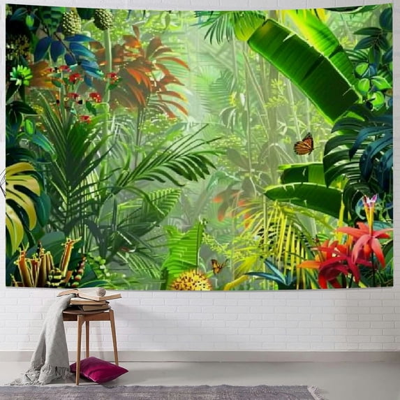 Creowell Tropical Rainforest Landscape Tapestry, Jungle Tiger Plant Natural Scenery Tapestry Wall Hanging, Bed Cover Mural Home Decor 60x50inch