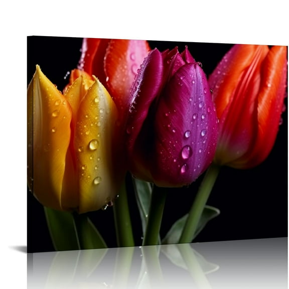 Creowell  Tulip Flower Canvas Wall Art Colorful Tulips Painting Print Floral Picture Wall Decor Home Bathroom Bedroom Decor Frame (Tulip 20x16 in/16x12 in)
