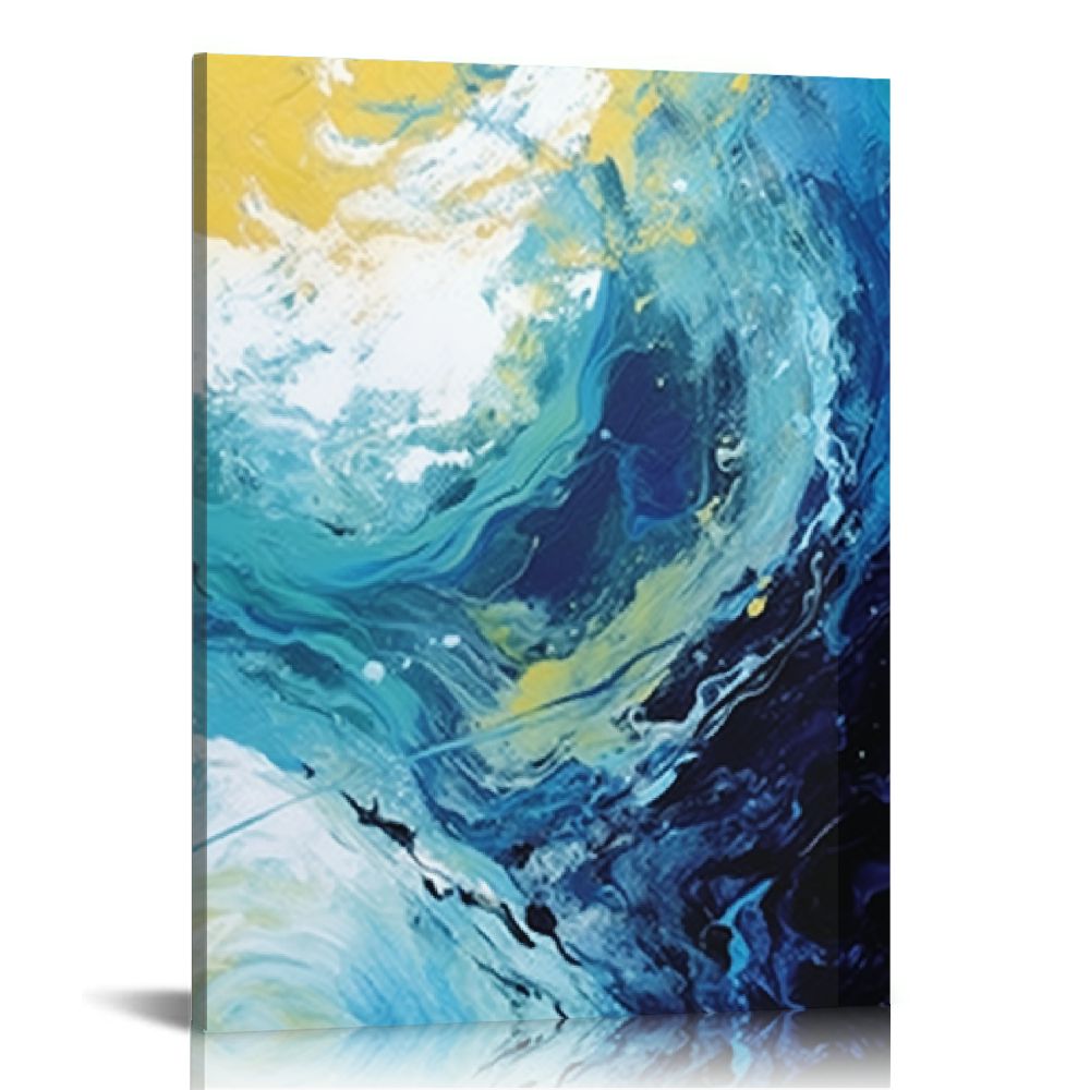 Creowell Turquoise and Gold Wall Decor Blue Gold Abstract Painting