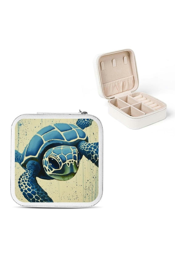 Turtle Airbrush Painting Travel Jewelry Box for Necklaces Rings White