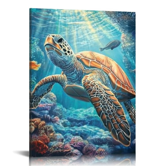 Creowell Turtle Fish Ocean Print Canvas Wall Art Home Decor 16x20in