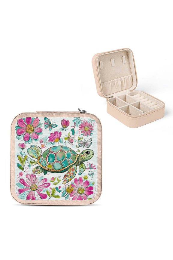 Turtle Flowers Butterflies Jewelry Box for Necklaces Rings Pink