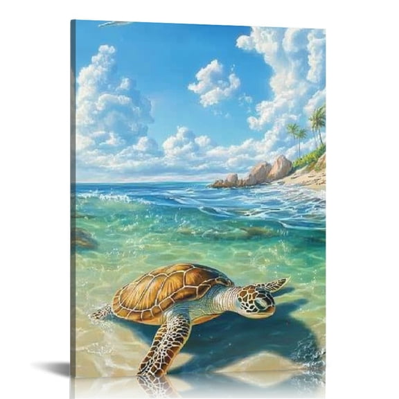 Creowell Turtle Ocean Beach Canvas Wall Art Home Decor 12x16 12x16in