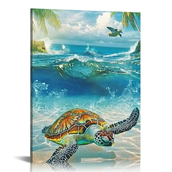 Creowell Turtle Ocean Beach Canvas Wall Art Home Decor 12x16 12x16in