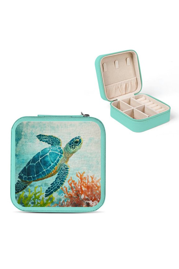 Turtle Ocean Corals Flexible Storage Jewelry Box for Travel Green