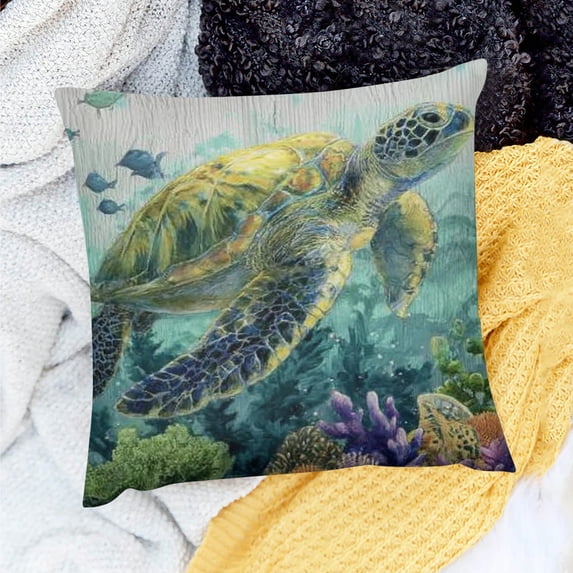 Creowell Turtle Ocean Corals Indoor Decorative Throw Pillow Cover 20x20in