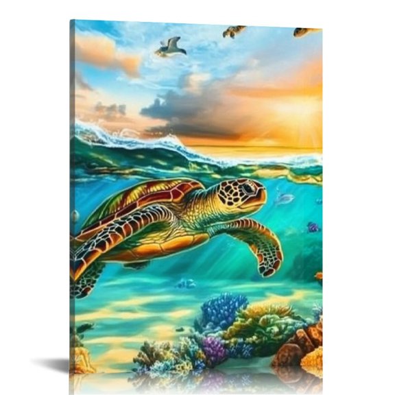 Creowell Turtle Print On Canvas Wall Art Decor For Home Office 16x20in