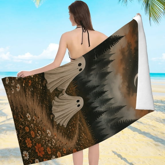 Creowell Two Ghosts Holding Hands Wildflower Path Forest Crescent Moon Highly Absorbent - Machine Washable Ultra-Soft Microfiber, Beach Pool Great Gift