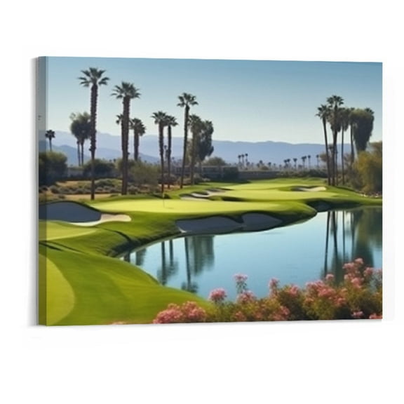 Creowell  USA California Golf Course Wall Art Golf Club Canvas Wall Decor Blue Green Abstract Painting Pictures Poster for Home Decor Living Room Bedroom Bathroom Office Artwork (20x16 Inch)