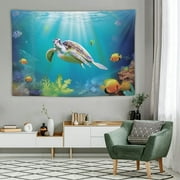 Creowell  Underwater World Tapestries 60x40 Inch Dolphins Turtle Sea Life Fish Corals Sea Creature Tapestry for Bedroom Aesthetic Home Decor Backdrop Men Women Dorm Wall Tapestry 60x40in