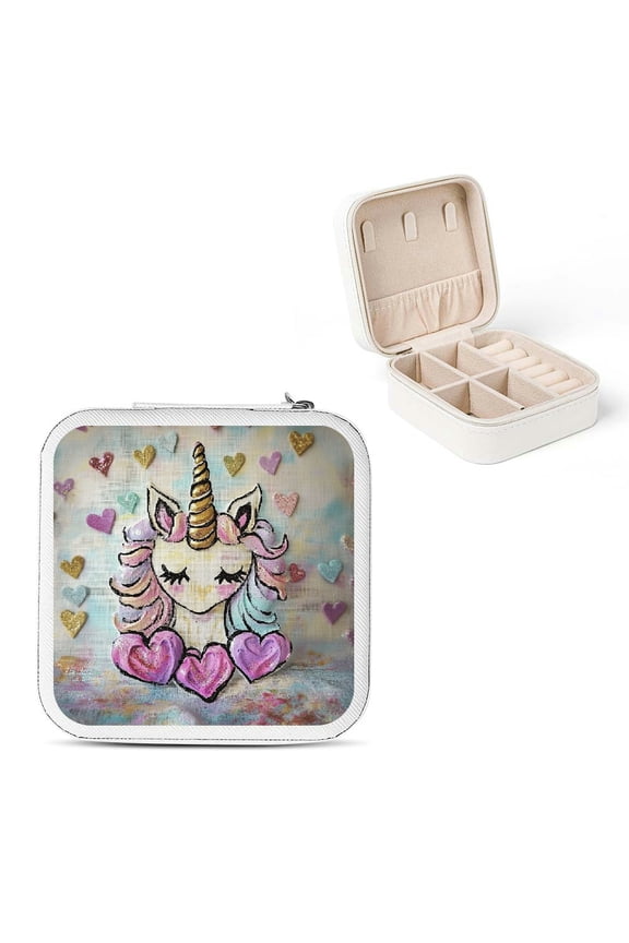 Unicorn Cake Hearts Small Jewelry Box for Women Travel Essentials White