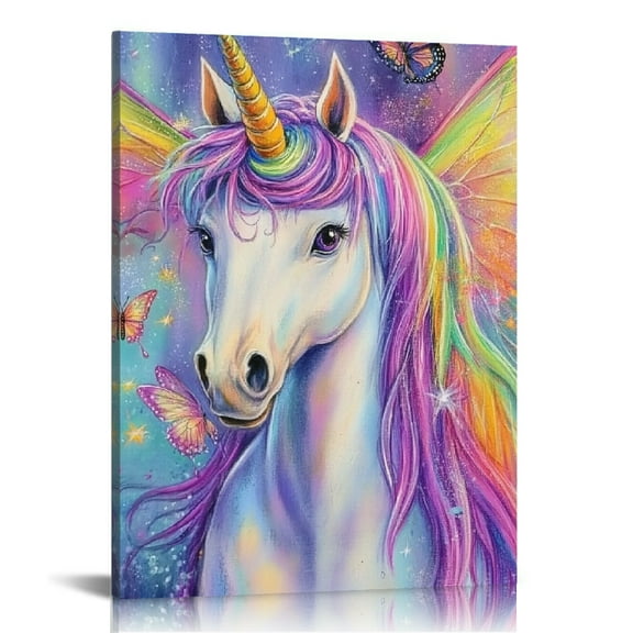 Creowell Unicorn Rainbow Butterfly Canvas Wall Decor 12x16 Inches 12x16in
