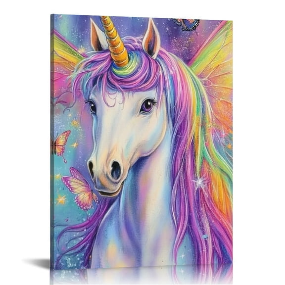 Creowell Unicorn Rainbow Butterfly Canvas Wall Decor 12x16 Inches 16x20in