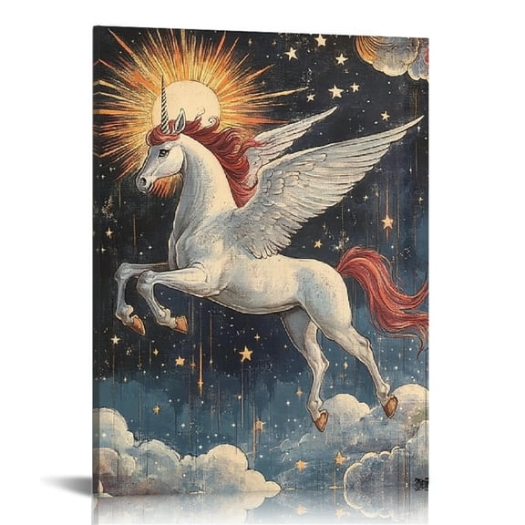 Creowell Unicorn Star Sky Canvas Print Wall Decor for Home 12x16 12x16in