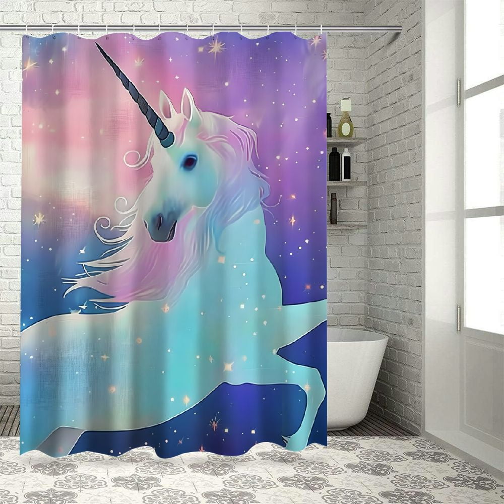 Unicorn Pattern Print Bathroom Shower Curtain