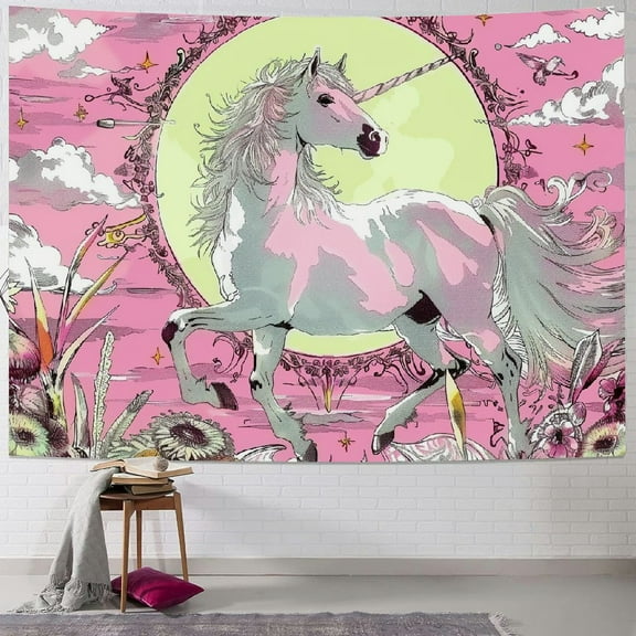 Creowell  Unicorn Tapestry Pink Mushroom Tapestries Sun and Moon Tapestry Mandala Moth Snake Eyes Art Tapestry Aesthetic Plants Tapestry Wall Hanging for Teen Girls Bedroom 40x30inch