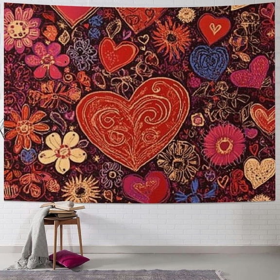 Creowell  Valentine's Day Heart Tapestry, Wall Hanging Tapestry Aesthetic Birthday Holiday Party Art Wall Carpet for Living Room Bedroom Dorm Ceiling Decor AP-29 40x30inch