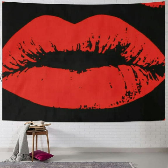 Creowell  Valentine's Day Red Lips Tapestry, Hippie Wall Hanging Tapestry Aesthetic Birthday Holiday Party Art Wall Carpet for Living Room Bedroom Dorm Ceiling Decor AP-109 40x30inch