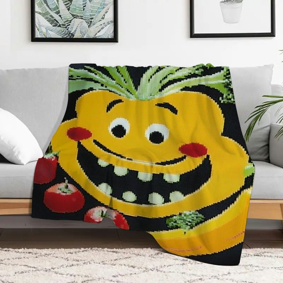 Creowell Vegetables Fruits Smile Flannel Blanket Lightweight Cozy Gift 30x40in