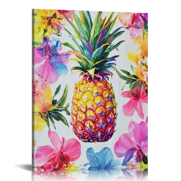 Creowell Vibrant Flowers Pineapple Canvas Print Wall Art Decor 16x20in