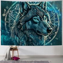 Creowell  Viking Wolf Tapestry, Norse Mythology Runes Ancient Blue Tapestries, Meditation Medieval Mystery Animals Ancient Art Tapestry for Bedroom Living Room Poster 40x30inch