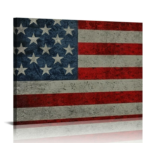 Creowell Vintage American Flag Canvas Print USA Flag Canvas Wall Art United States Flag Wall Art Home Decoration - Made in USA 20x16in