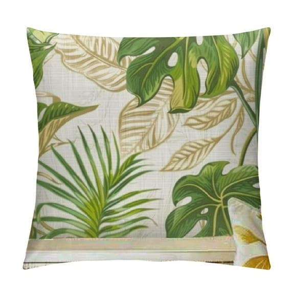 Creowell Vintage Banana Leaves Decorative Lumbar Pillow Cover Outdoor Tropical Palm Leaves Throw Pillows Covers Summer Theme Long Pillow Cases for Home Couch (Banana Leaf) 12x12in