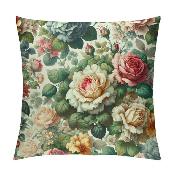 Creowell Vintage Floral Throw Pillow Covers Flower Greenery Botanical Plant Farmhouse Spring Summer Outdoor Decorations Decorative Throw Pillows Cases for Home Room Couch Sofa Decor，Multi-Size