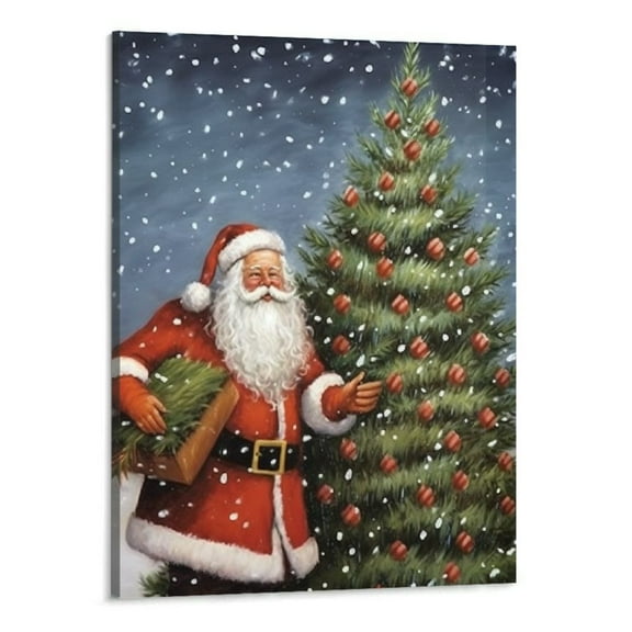 Creowell Vintage Merry Christmas Poster Santa Claus Poster Wall Art Decor Canvas Print Picture Paintings for Living Room Bedroom  16x20inch
