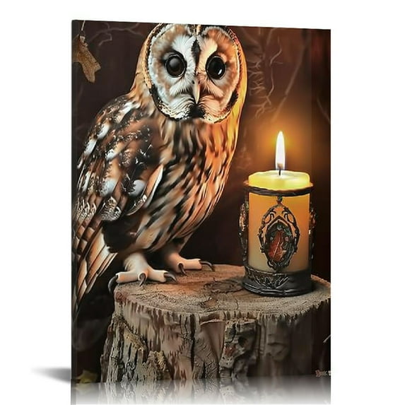 Creowell Vintage Owl Wall Art Dark Academia Art Prints Gothic Owl Painting Vintage Birds Poster Vintage Gothic Picture Dark Academia Artwork Dark Moody Canvas Dark Animal Wall Art Owl Canvas