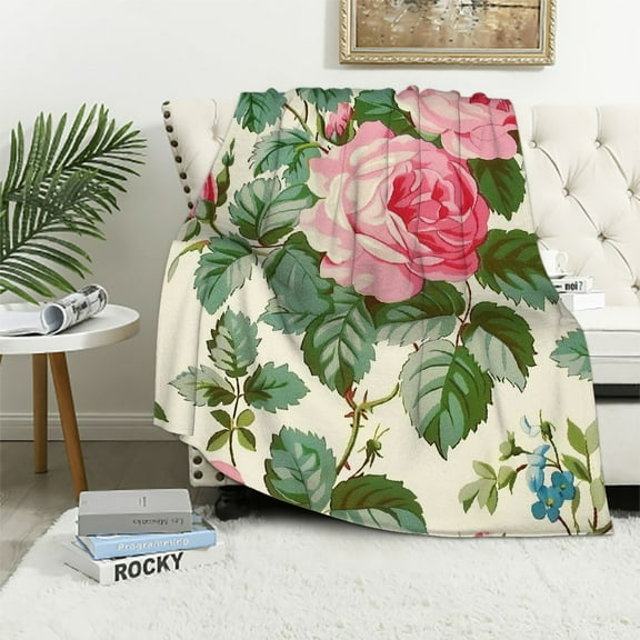 Creowell Vintage Shabby Chic Rose Blanket French Flower Leaf Style Soft Blankets and Throws for Sofa Warm Cozy Lightweight Blanket for Couch Bed Sofa Birthday Gift Holiday Christmas Theme