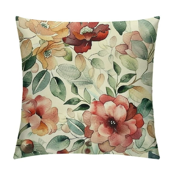 Creowell Vintage Spring Floral Decorative Throw Pillow Covers Watercolor Flowers Pillow Cases Outdoor Colorful Rose Blossom Square Cushion Case for Farmhouse Living Room Decor
