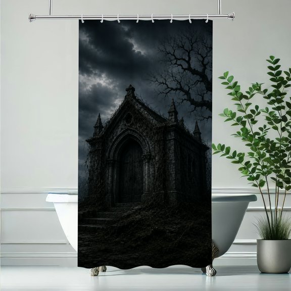 Creowell Vintage Stone Mausoleum Tomb Waterproof Shower Curtain Decor with Hooks Bathroom