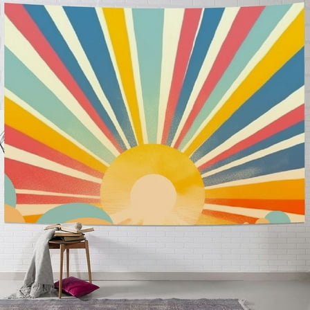 Creowell  Vintage Sun Tapestry Retro Boho Sunset Tapestries for Bedroom Aesthetic Classroom Tapastry's Wall Hanging Abstract Rainbow Wall Tapestry for Living Room Dorm 40x30inch