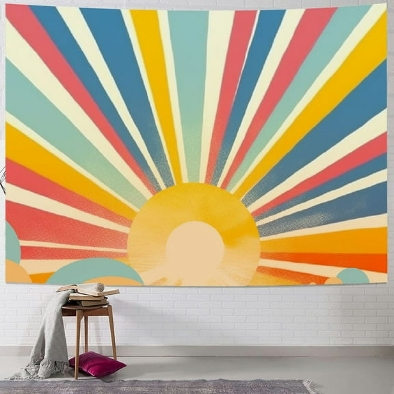 Creowell  Vintage Sun Tapestry Retro Boho Sunset Tapestries for Bedroom Aesthetic Classroom Tapastry's Wall Hanging Abstract Rainbow Wall Tapestry for Living Room Dorm 40x30inch