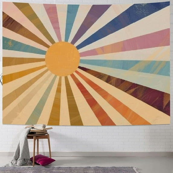 Creowell Vintage Sun Wall Tapestry Rainbow Sunrise Wall Hanging Vintage Tapestry Wall Decor Sunset Abstract Wall Print Sunset Tapestry Sun Wall Decor for Living Room Nursery Bedroom&nbsp; 60x50inch