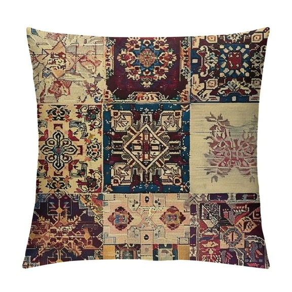 Creowell  Vintage Throw Pillow Cushion Cover, Antique Traditional Ceramic Tiles Ornamental Moroccan Image Print, Decorative Square Accent Pillow Case, Dried Rose Ivory