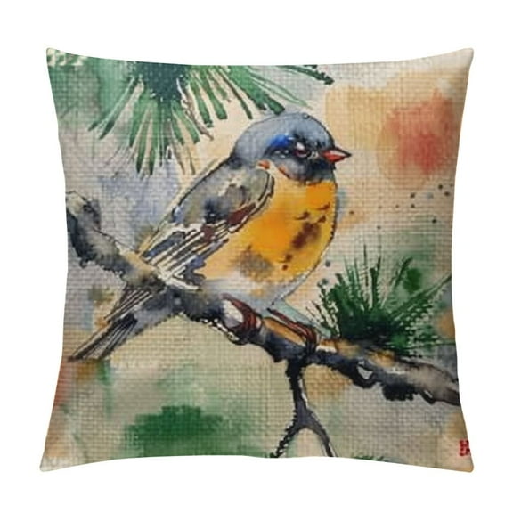 Creowell Vintage Watercolor Animal Birds Decorative Farmhouse Pillow Cover Adorable Birds&nbsp;are Singing&nbsp;Square Outdoor Throw Pillow Cushion Cover Decor