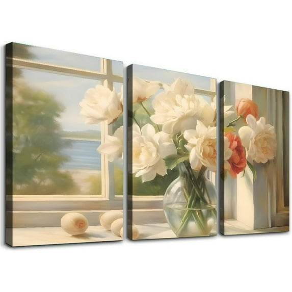 Creowell Wall Art Canvas 3 Piece Set for Home Office Decor Fall Decor Shell Vase 12x16x3pcs