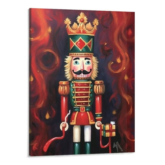 Creowell Wall Art Canvas Print Nutcracker Pictures for Christmas - Soldier with Red Jacket Painting Artwork for Home Art 16x20 Inch