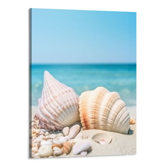 Creowell Wall Art Canvas Prints - Seashell and Beach Picture Painting - Modern Wall Artwork Framed for Gifts Bathroom Home Kitchen Office Decor -16x20inch
