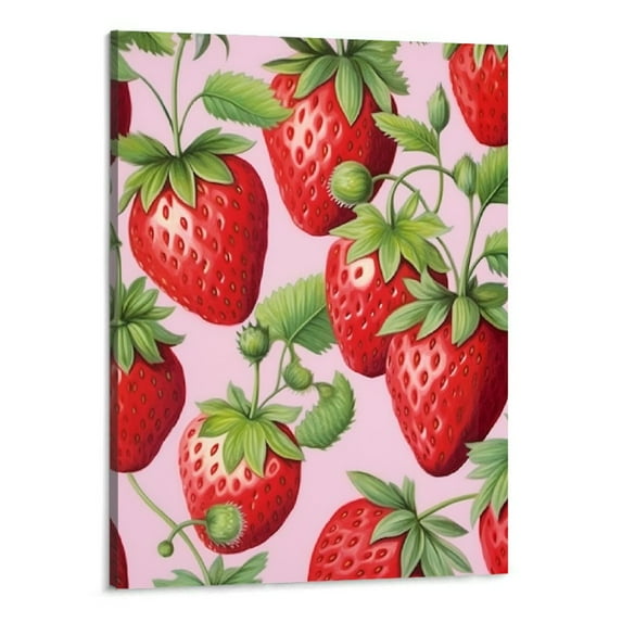 Creowell Wall Art Canvas Prints - Strawberry Red Fresh Framed Hanging Poster Pictures,Prints Painting Artwork for Living Room Bedroom Kitchen Bathroom Decor 16x20 inch