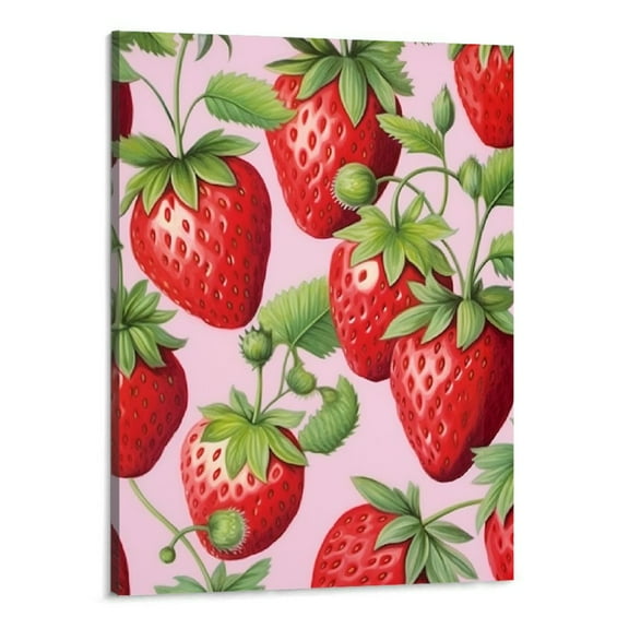 Creowell Wall Art Canvas Prints - Strawberry Red Fresh Framed Hanging Poster Pictures,Prints Painting Artwork for Living Room Bedroom Kitchen Bathroom Decor 16x20 inch