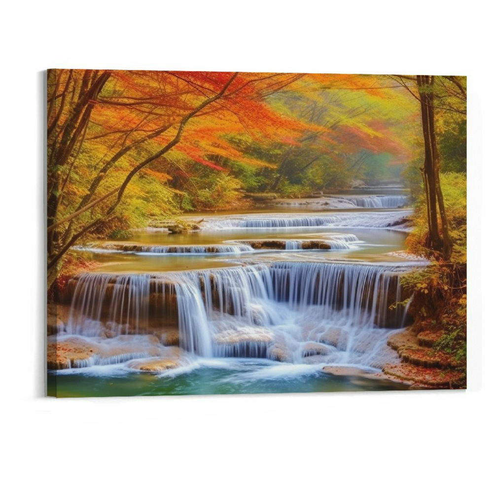 Creowell Wall Art Canvas Prints Waterfall In Deep Rain Forest Jungle ...