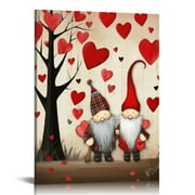 Creowell  Wall Art Paintings Canvas Valentines Day Cute Gnomes Artwork Modern Prints Pictures for Bedroom Living Room Home Decor,Wooden Frame,Ready to Hang,16x20 in/12x16 in，Love Heart Tree